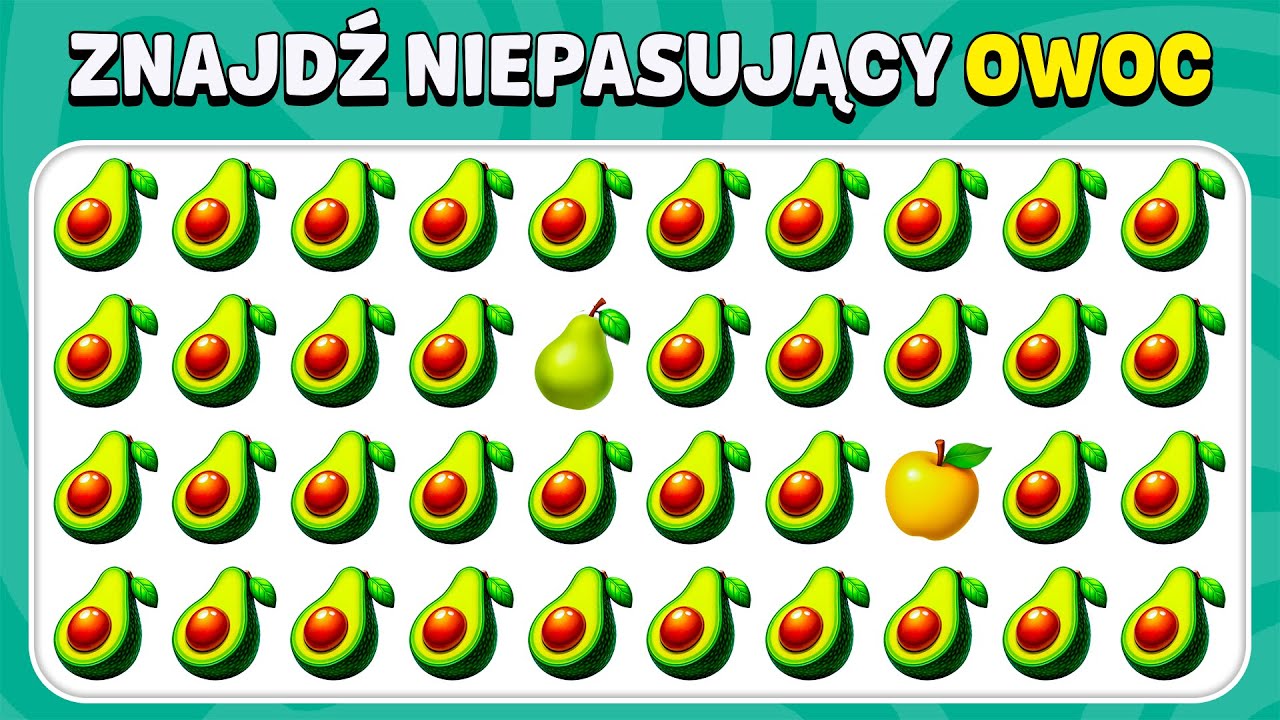 Znajdź Niepasujące Emoji - Edycja Owoców 🥑🥝🍋 | 60 Poziomów | Quiz Królik