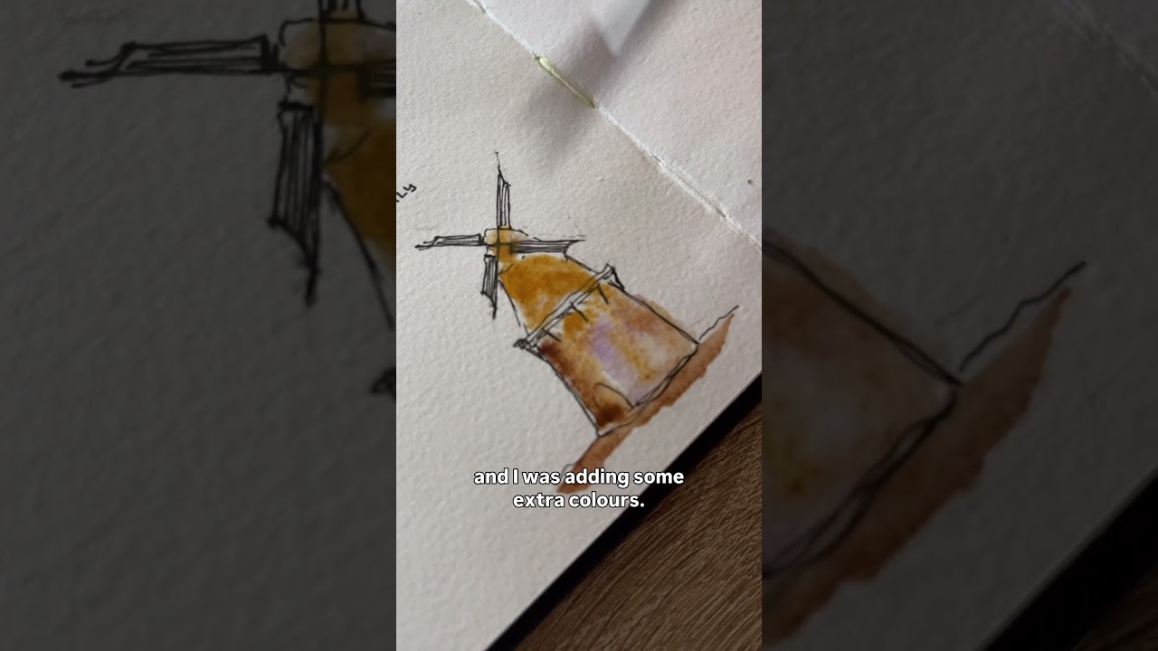 How to sketch a windmill in 3 minutes using fineliner and watercolor paints?
