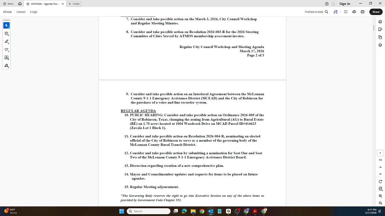 March 17, 2026 - City Council Workshop & Meeting