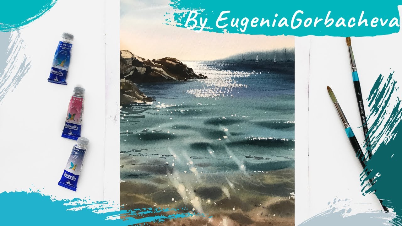 Watercolor Painting Short Lesson | Sun glare on the sea | Картина акварелью