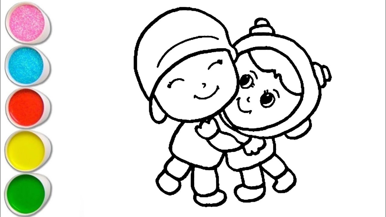 Cute Pocoyo With Nina Drawing, Painting and Coloring For Kids and Toddlers_ Easy Drawing