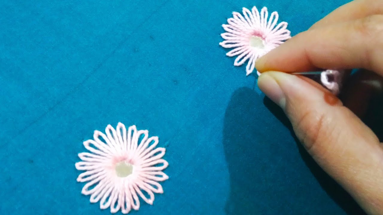 Hand embroidery mirror work with lazy daisy stitch #HandEmbroiderywithnormalNeedle #HandEmbroidery