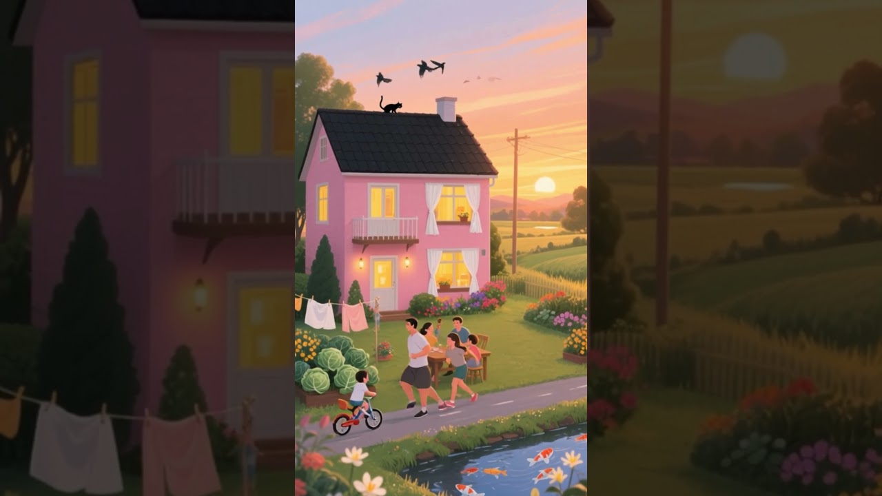 Sunset in the Countryside , A Heartwarming Family Evening 🏡 #cozy #rural #village #countryside