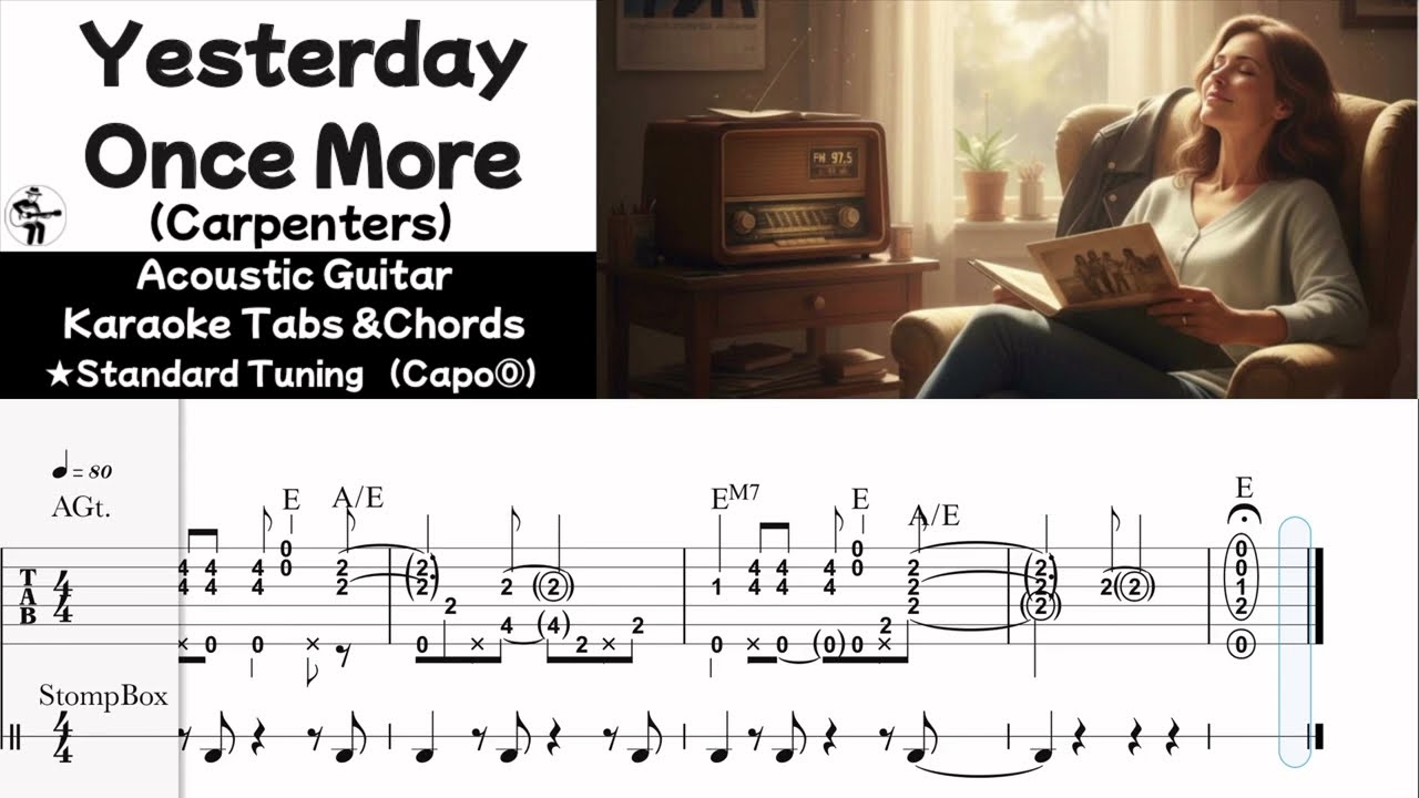 【Yesterday Once More/Carpenters】Acoustic guitar cover with TABs & Chords（伴奏TAB ・コード）
