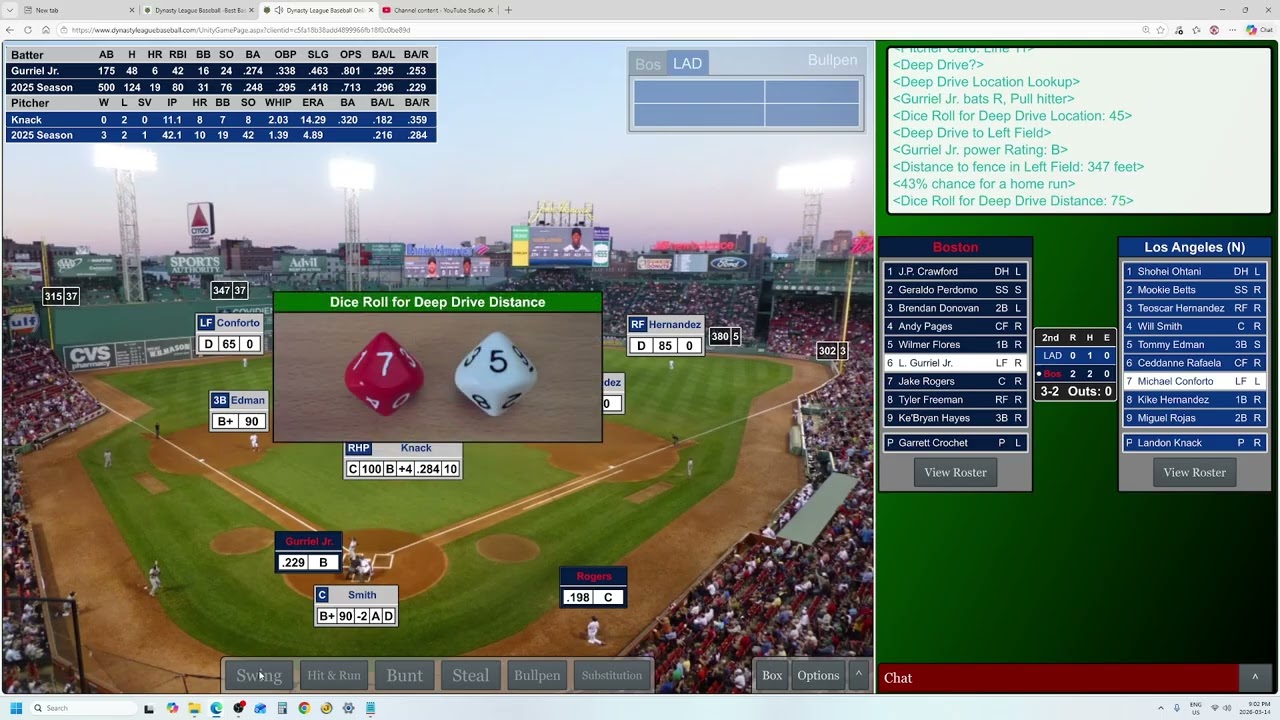 Game 106 Los Angeles Dodgers @ Boston Mob, MLB vs Me 2025 Dynasty League Baseball Replay
