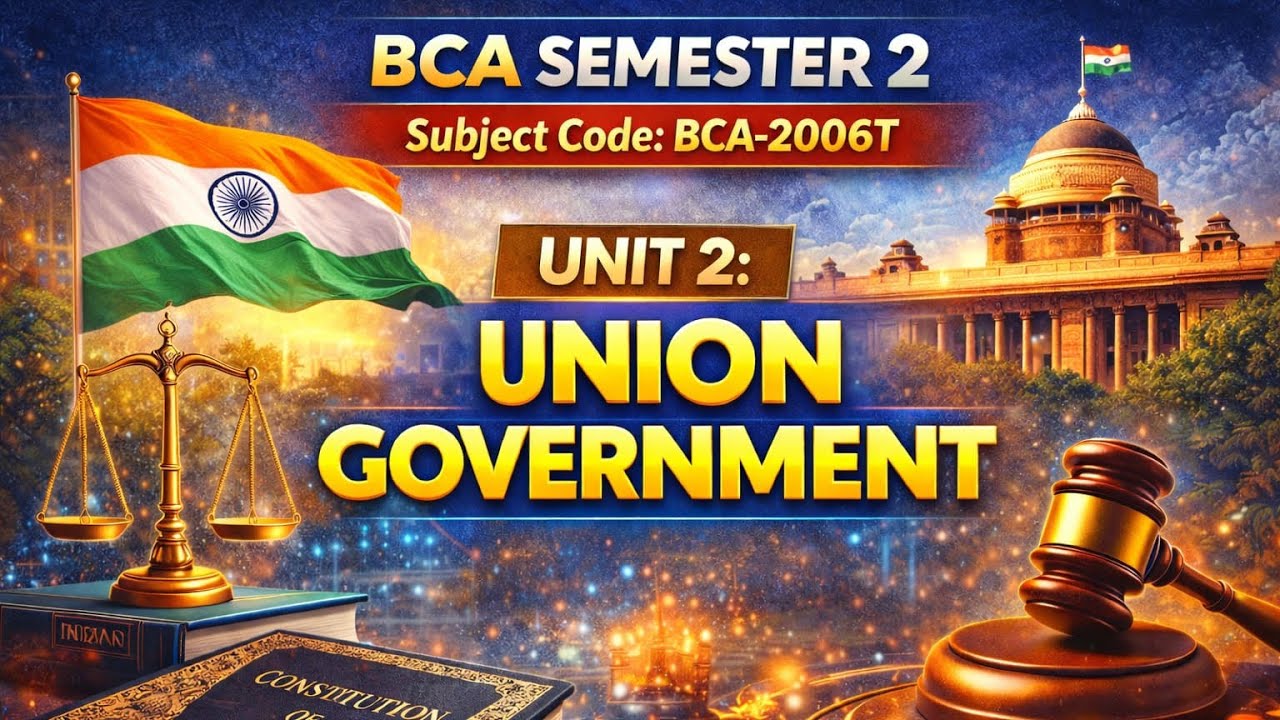 BCA Semester 2 |BCA-2006T | Indian Constitution Unit 2 – Union Government  Easy Explanation