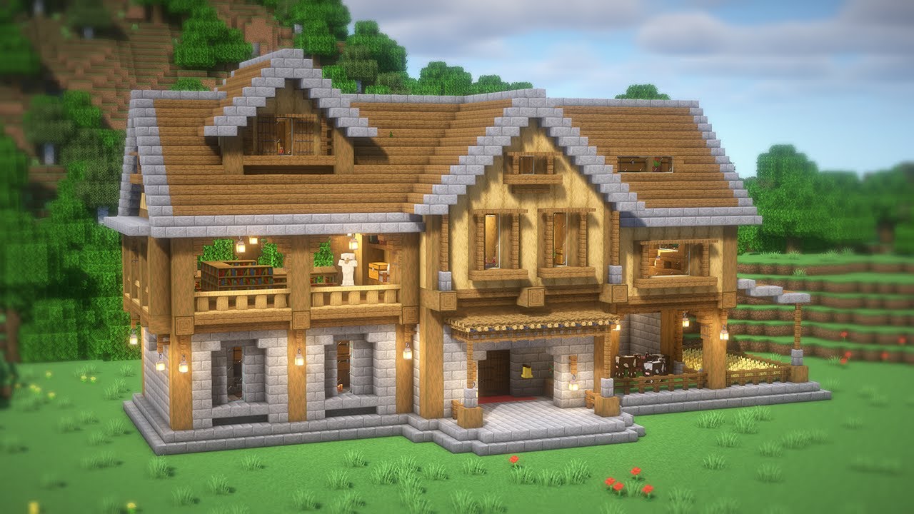 Minecraft: How To Build a Large Survival House(Build Tutorial)(#50) | 마인크래프트 건축, 야생 집, 인테리어