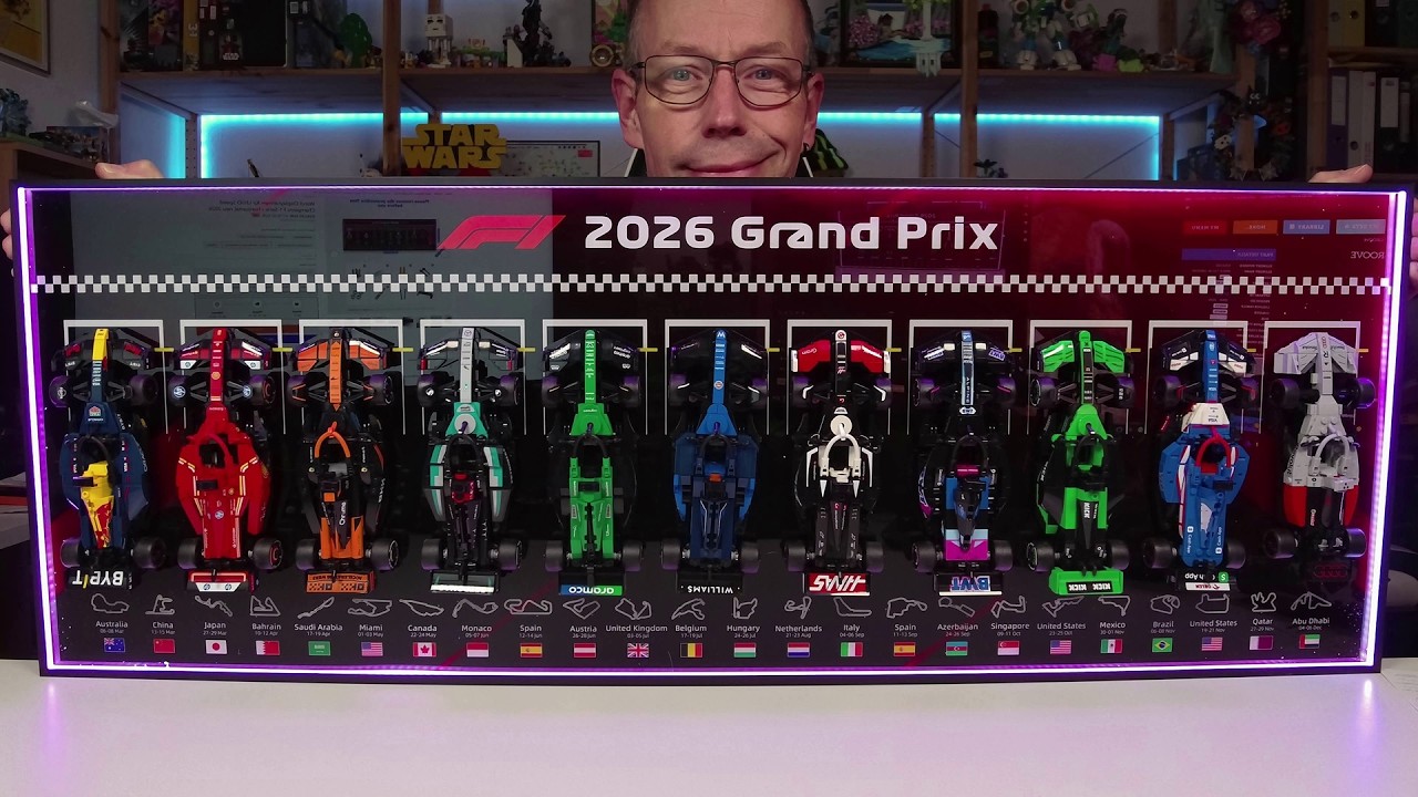 All LEGO Speed Champions F1 Cars on Display Wall Frame from Icuanuty