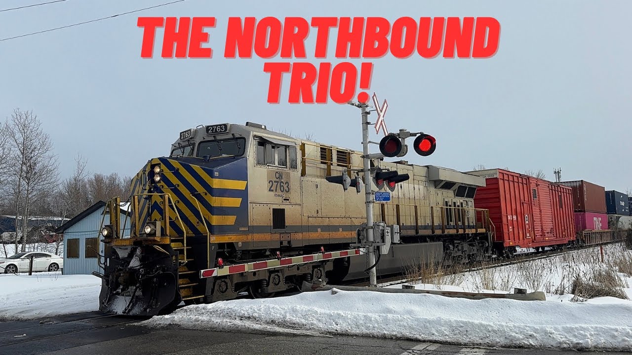 (Different Northbound Trio, Four Locomotives And More) CN Q101, G875, And Q105 At Mount Albert 