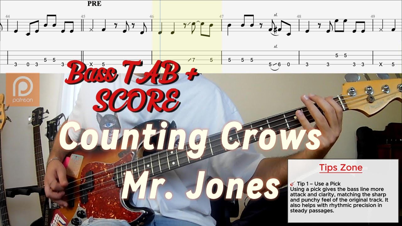 Counting Crows - Mr. Jones BASS COVER + TAB + SCORE