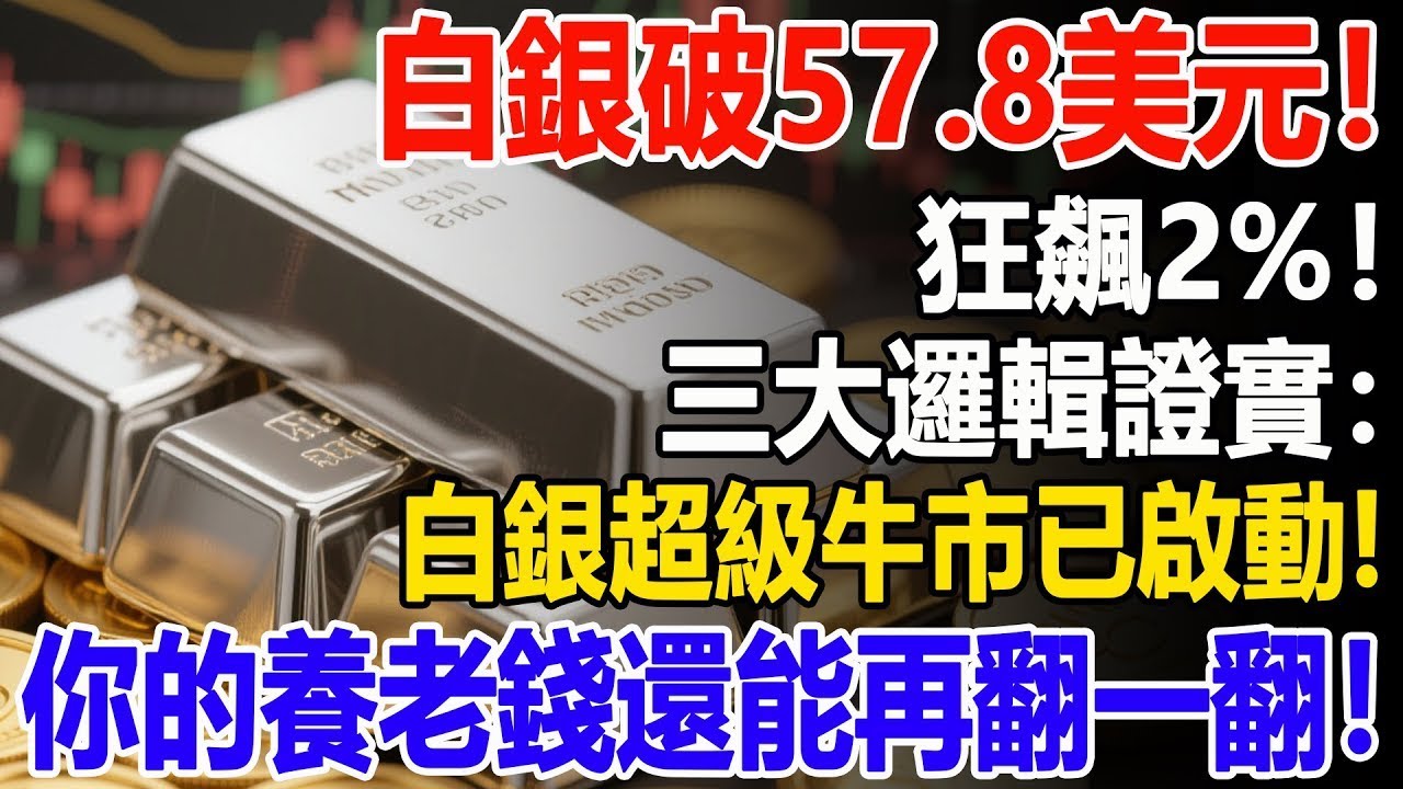 白銀破57 8美元，狂飆2%！三大邏輯證實：白銀超級牛市已啟動!你的養老錢還能再翻一翻！#白銀#牛市#投資#理財#晚年幸福#晚年生活#退休生活#退休