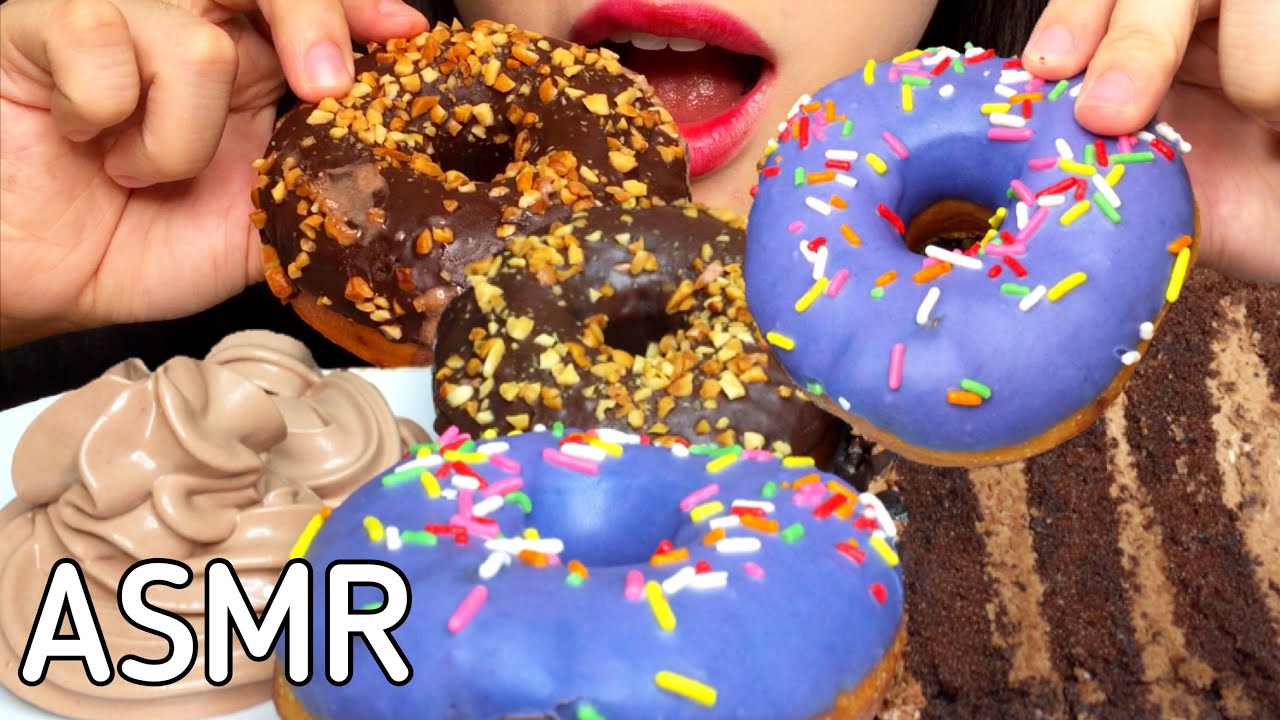 ASMR CHOCOLATE DOUGHNUTS & CHOCOLATE CAKE & HERSHEY’S CHOCOLATE DRINK 리얼사운드 먹방 REAL SOUND MUKBANG