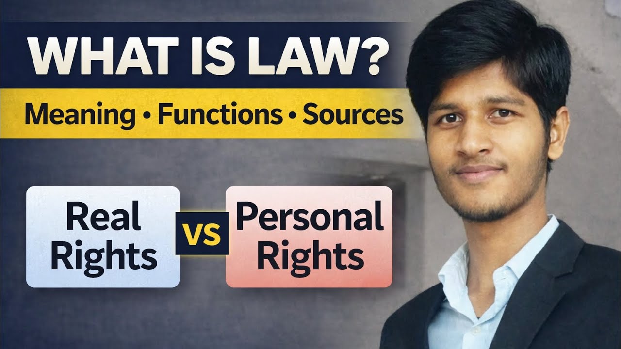 Law Meaning, Definition, Functions, Sources & Types of Right |Real vs Personal Rights |Jurisprudence