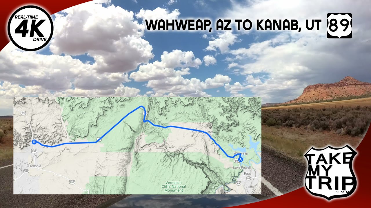 US 89 from Wahweap and Lake Powell, Arizona to Kanab, Utah, Scenic 4K Drive