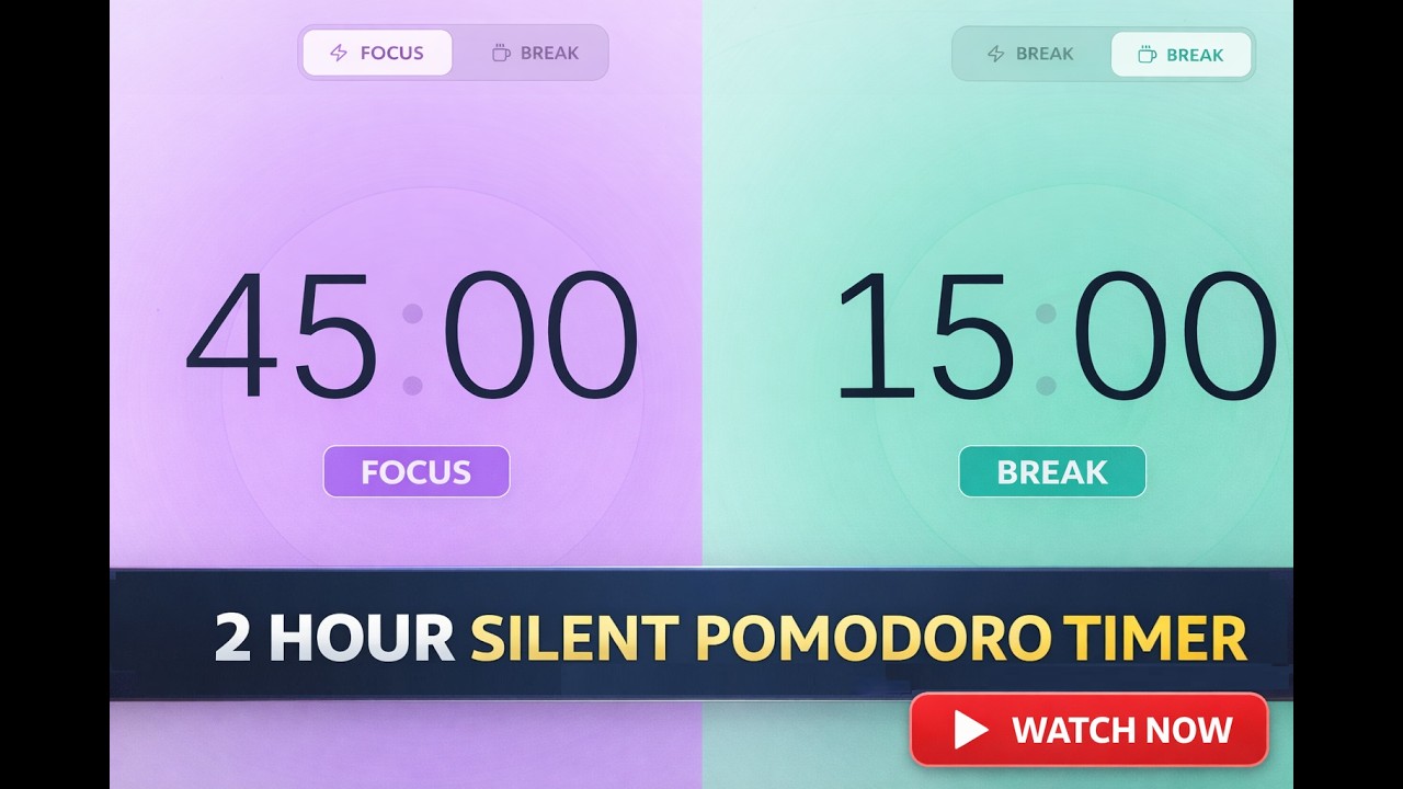 45/15 Pomodoro Timer 2 Hours (Silent) 4K | مؤقت بومودورو 45/15 ساعتان صامت