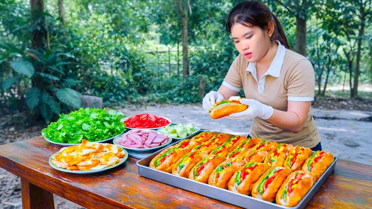 Cooking Vietnamese Traditional Bread (Banh My) with Fresh Ingredients - Bring to Market to Sell