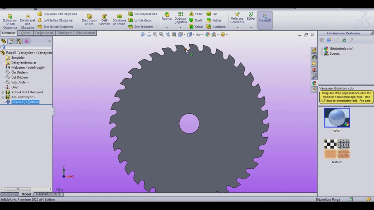Daire Testere SolidWorks çizimi - Saw Blade SolidWorks