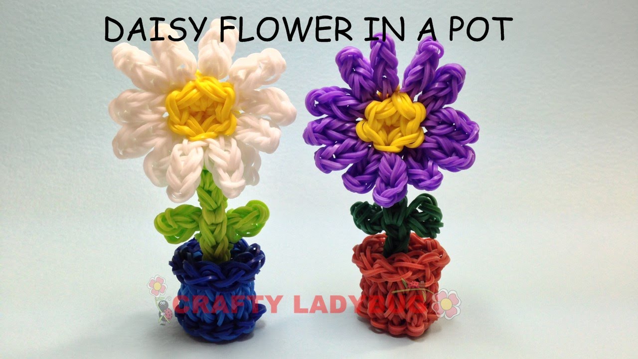 Rainbow Loom 3D ЦВЕТОК РОМАШКИ В ГОРШОЧКЕ. Уроки по волшебству от Crafty Ladybug. Wonder Loom, DI...
