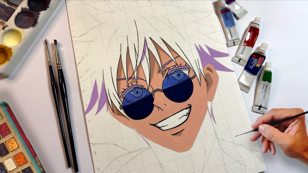 Gojo Satoru Drawing with Watercolour || Anime Drawing tutorial step by step. (Part- 2)