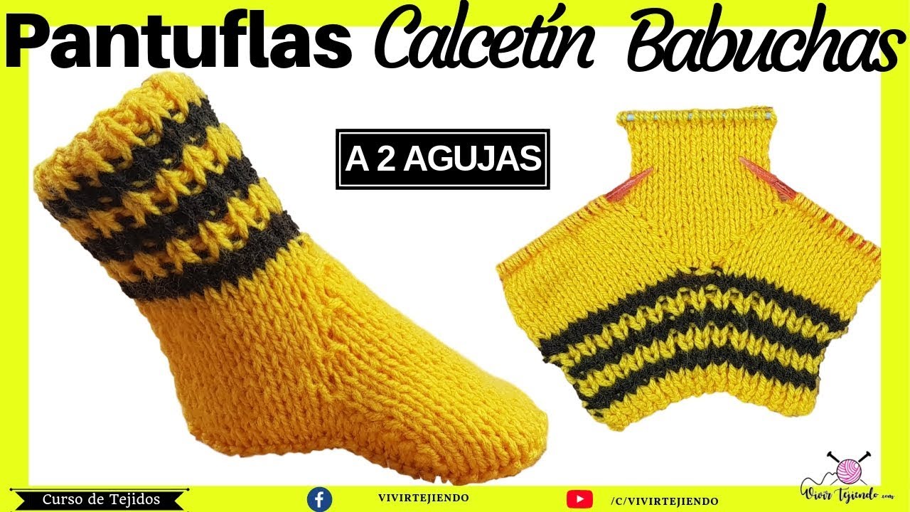 Pantuflas Calcetín para Niño A dos Agujas | Tejiendo Pantuflas paso a paso