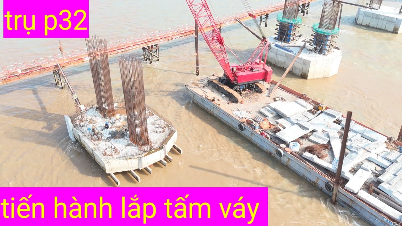 Cầu đại ngãi 1 trụ chính p23 lắp cần cẩu tháp gần hoàn thiện ngày 4/3/2026 