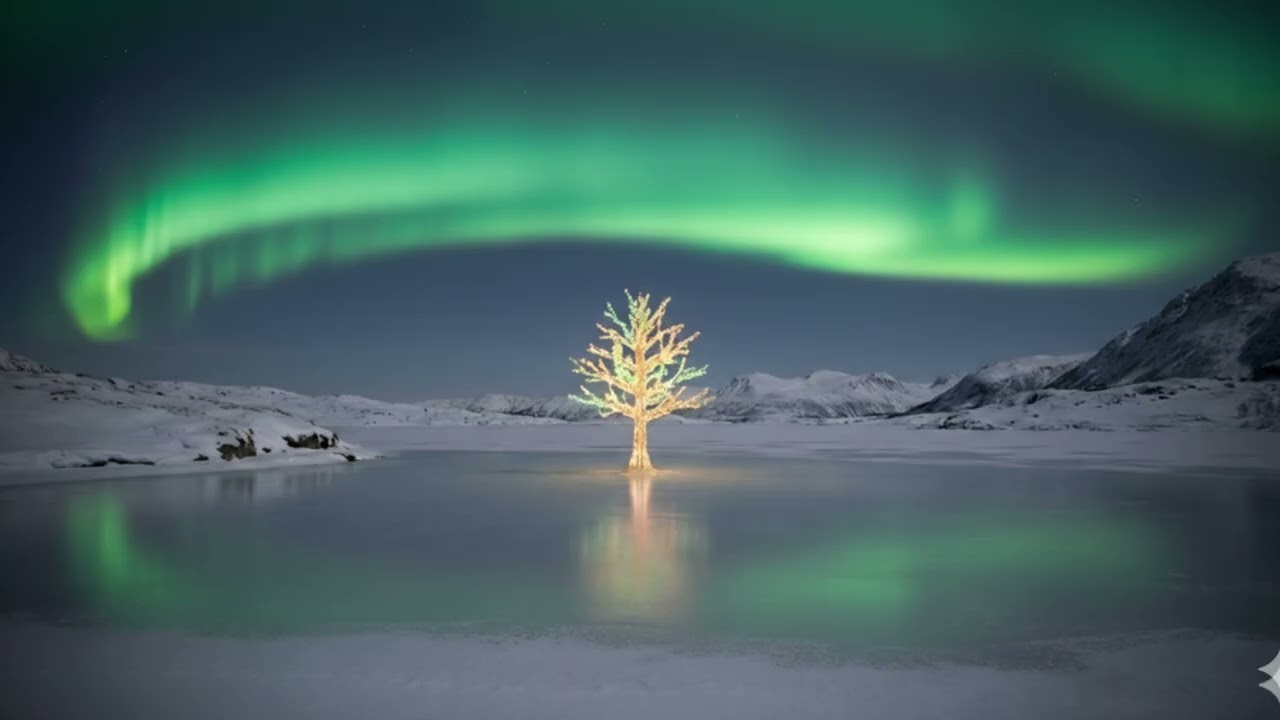 Silent Night 🌌 8 Hours of Alpha WavesCompletely Still Deep Teal Aurora & Tree of Light