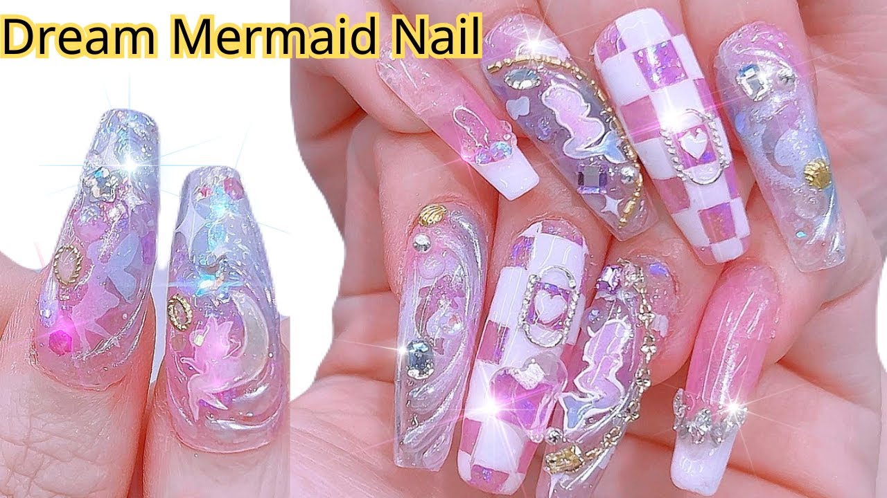 sub)3D Dream Pink Mermaid Manicure|Nail Tutorial|Self Nail|Nail Tip Extension|Nail Art|ASMR