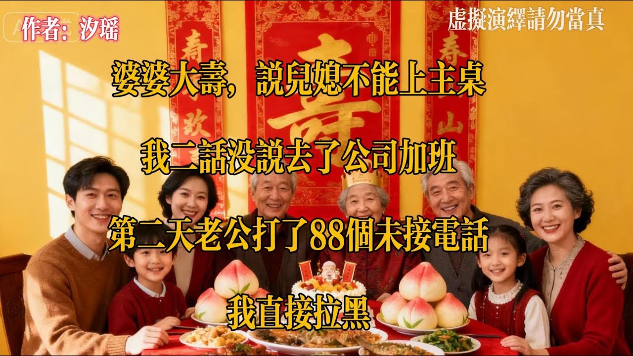 婆婆大寿，说儿媳不能上主桌，我二话没说去了公司加班，第二天老公打了88个未接电话，我直接拉黑
