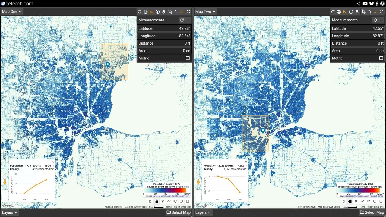 Detroit's Population Decline Mapped: 1975&ndash;2025 | geteach.com Population Density Layer