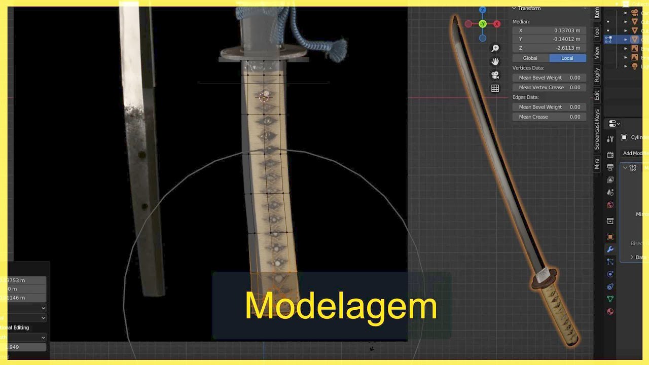 Modelagem Espada katana com Textura Realista - Blender 3.1