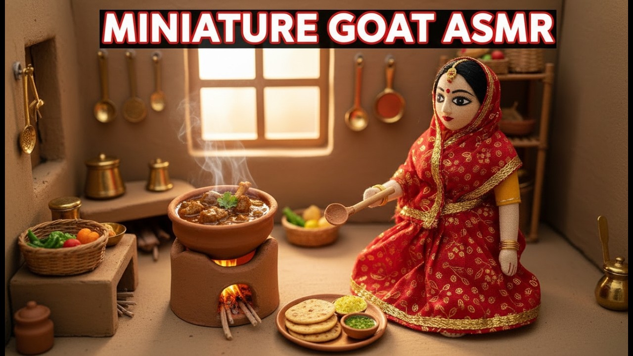 Miniature Goat Curry Cooking ASMR | Village Tiny Kitchen Doll Story | No Talking