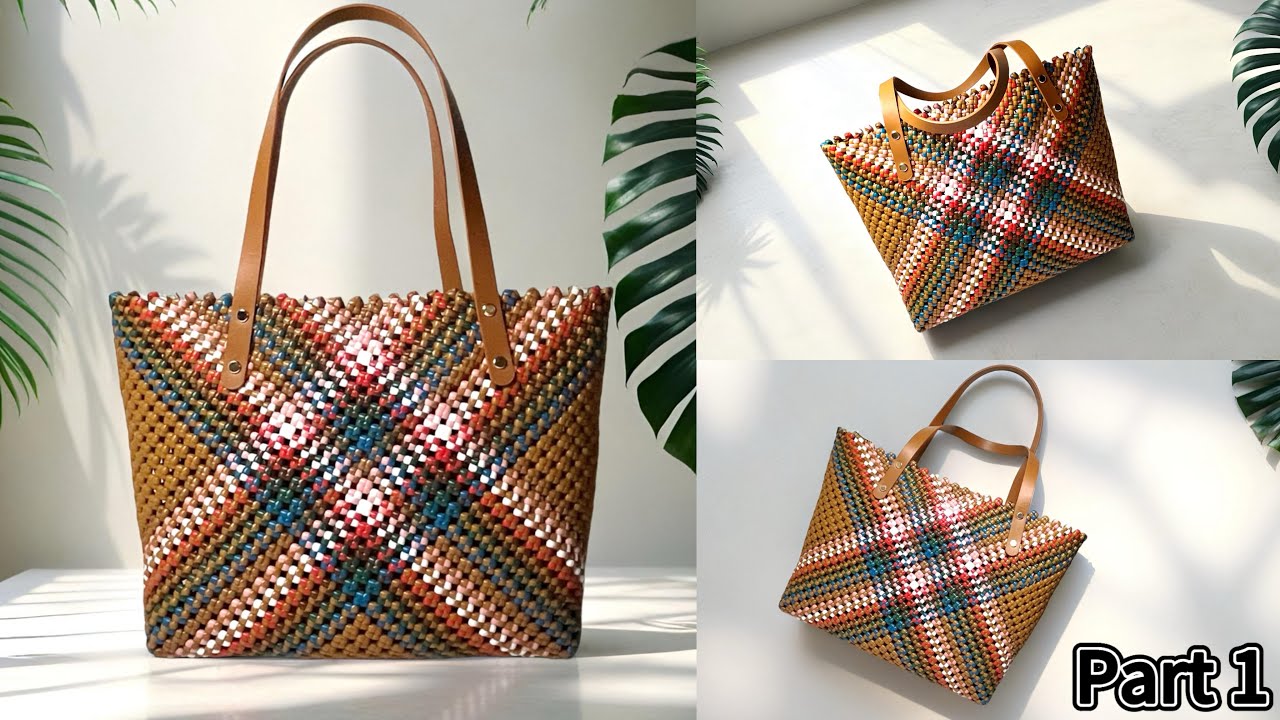 🫰DIY Plastic Wire Large Size Retro Plaid Tote Bag (Part 1) Stylish Plastic Bag with Leather Handles