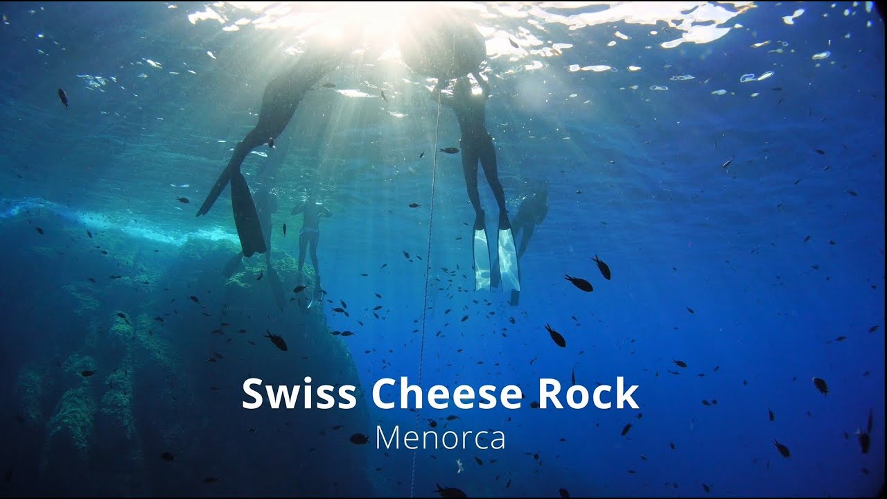 Freediving Swiss Cheese Rock in Mencorca 4K