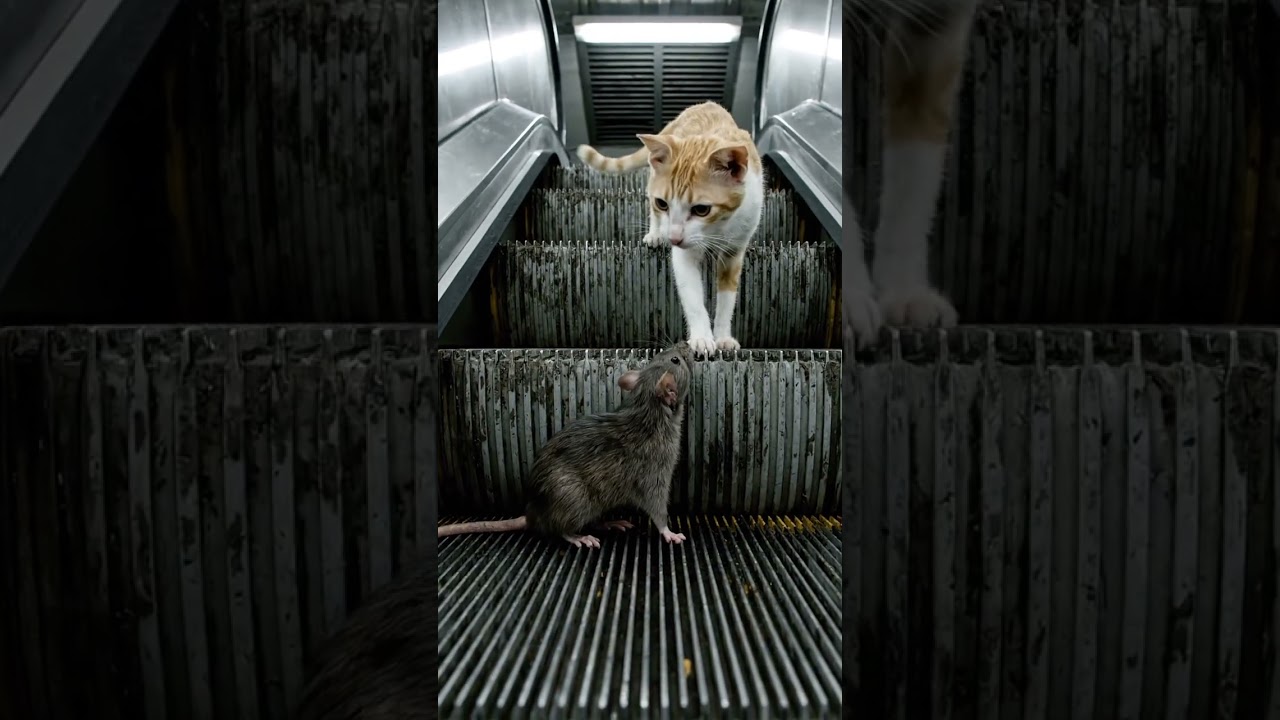 Epic Cat and Mouse Chase on Moving Stairs!