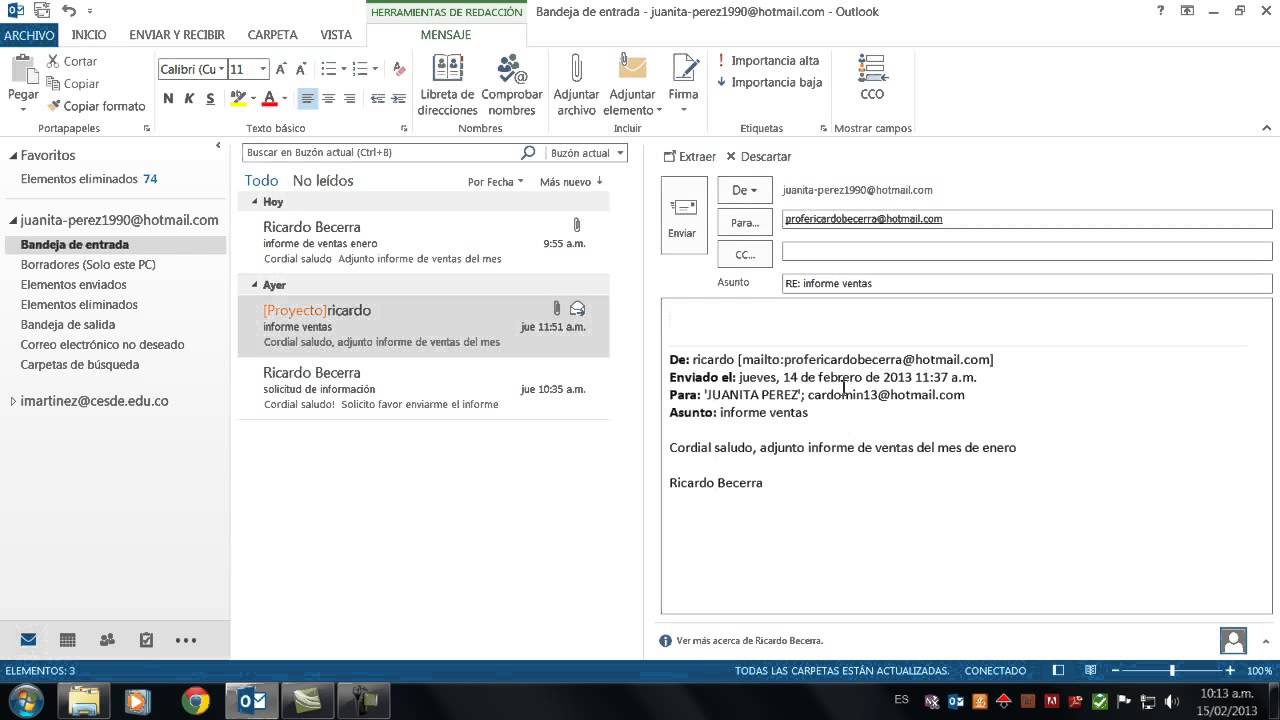 Responder y reenviar correos desde Outlook
