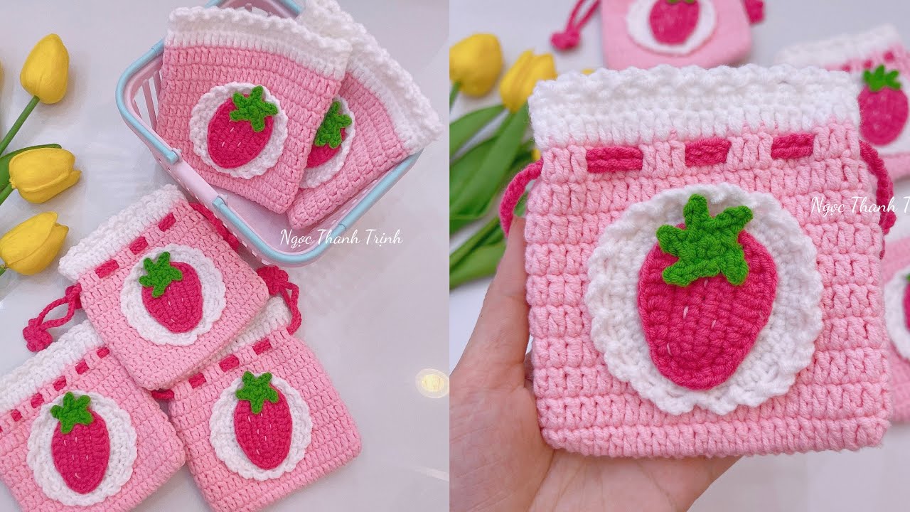 #108 - Cách móc túi rút dâu tây 🍓 | Ngọc Thanh Handmade | Strawberry drawstring bag? 💕