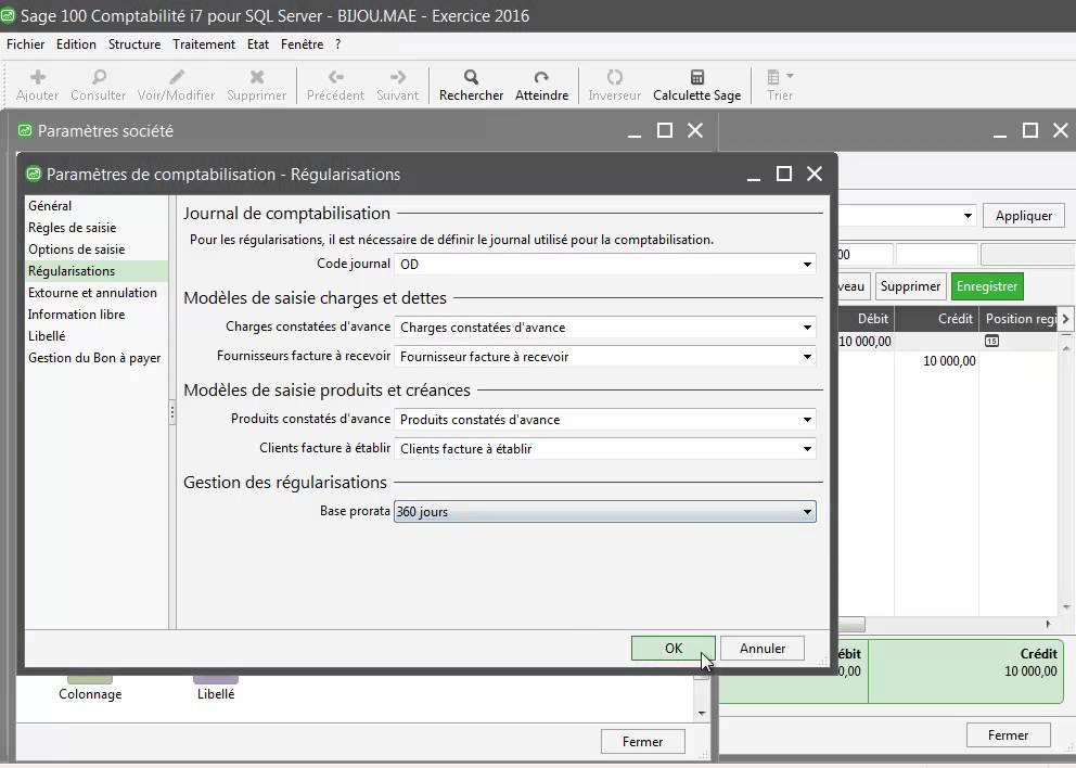 SAGE Compta I7 V8.10 écritures de régularisation charges/produits