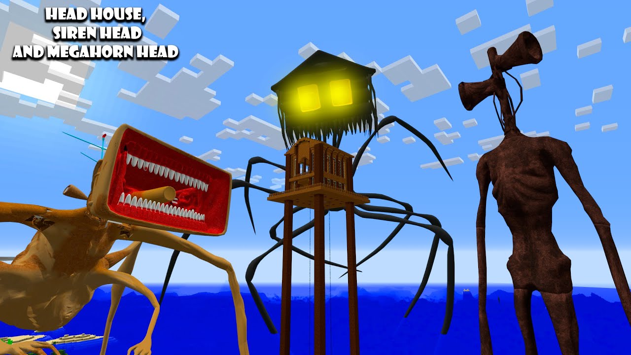 SURVIVING FROM SIREN HEAD, MEGAHORN HEAD & HOUSE HEAD in Minecraft  - Gameplay - Coffin Meme