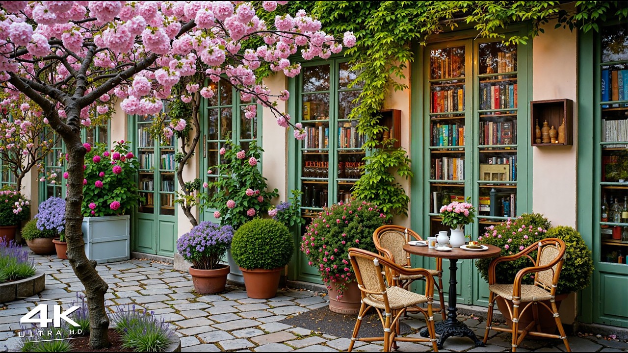 Cozy Spring Jazz at a Bookstore Café 🌸 Soft Bossa Nova Guitar & Birdsong for Reading & Working