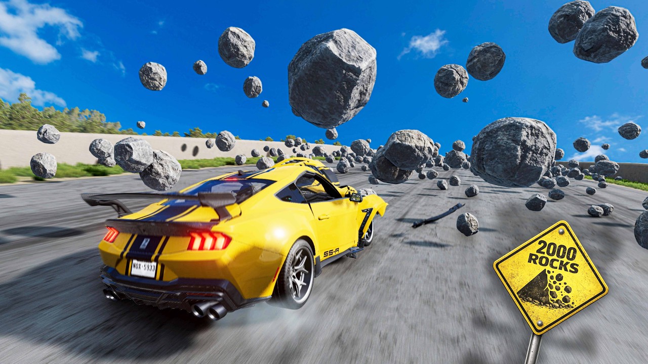 Falling Rocks vs Cars (2000 rocks) - Beamng drive