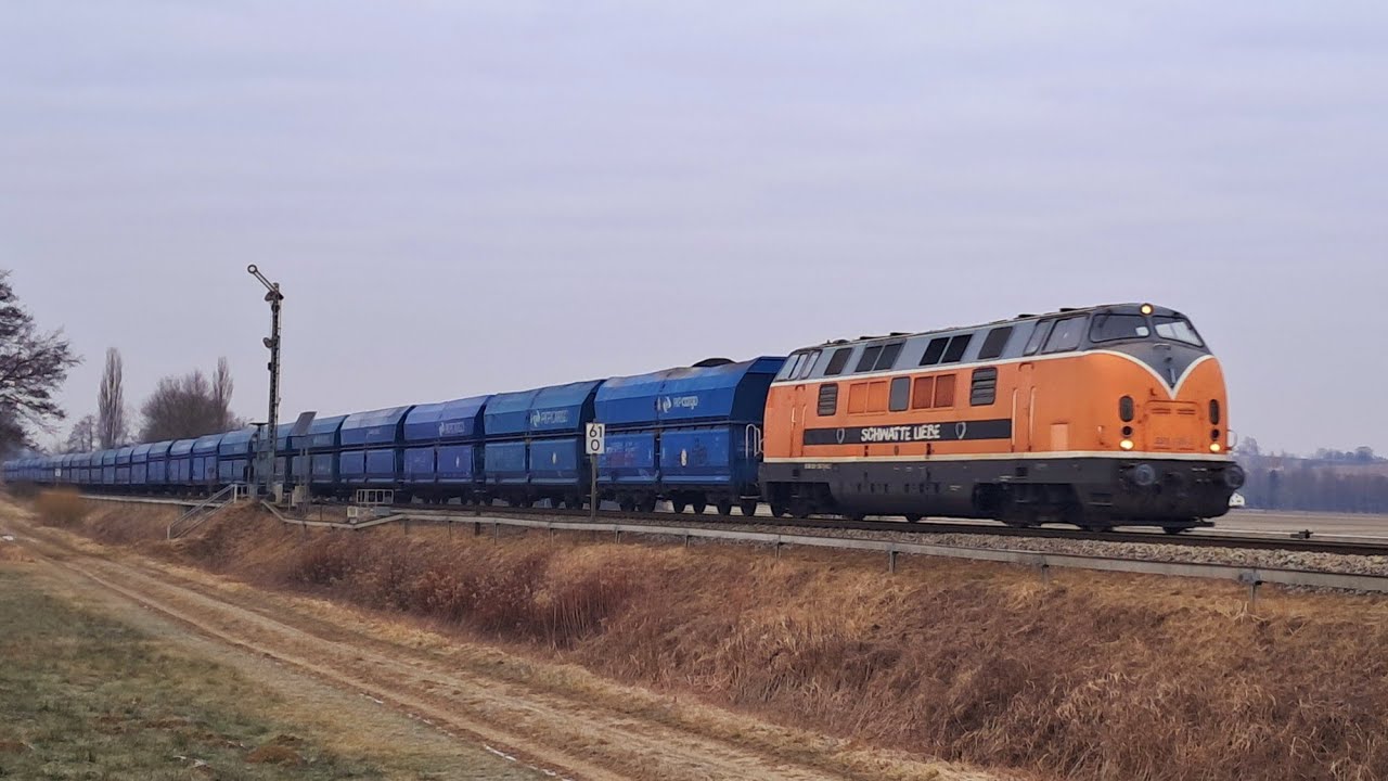 Dieselpower Nostalgie - V200 mit 1800t Kohlezug im Linienstern Mühldorf