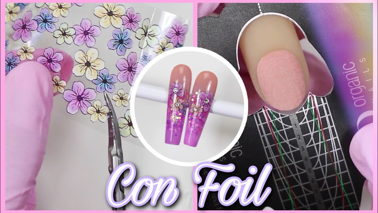 COMO HACER UÑAS ACRÍLICAS MENOS ANCHAS 💅🏻✨ DISEÑO Rosa con Morado y Foil