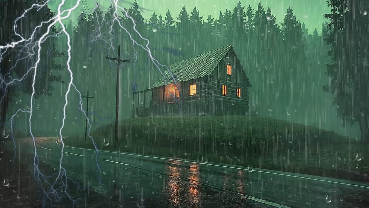 Trovões Suaves à Noite 🌙 Chuva para Dormir Profundamente na Cabana