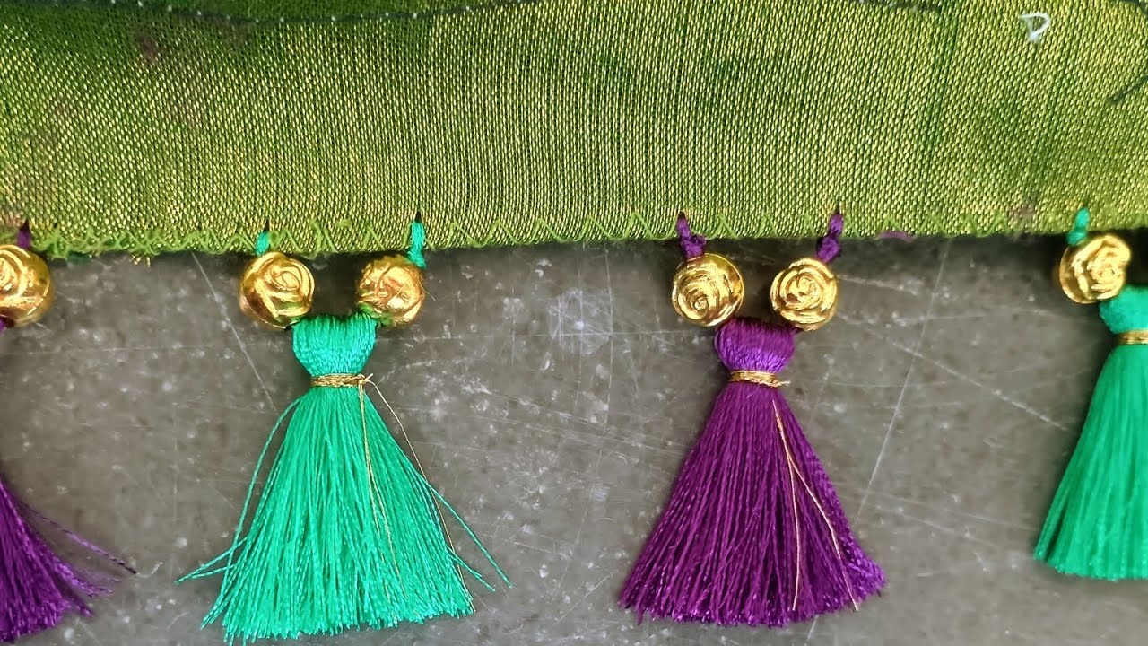 Simple saree kuchu design 👌♥️/saree kuchu design with beads/easy saree kuchu design