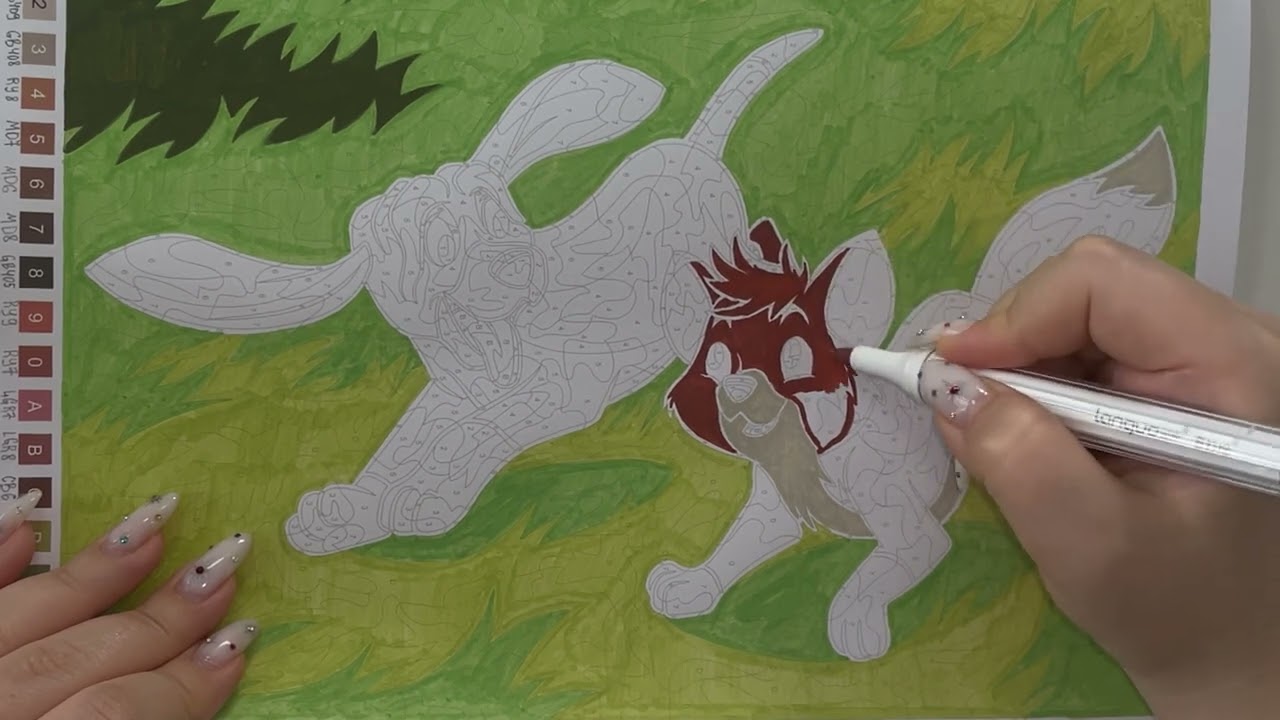 🦊🐶  Hachette Disney coloring book 🖌️Languo Acrylic Markers | Page 42    The Fox and the Hound