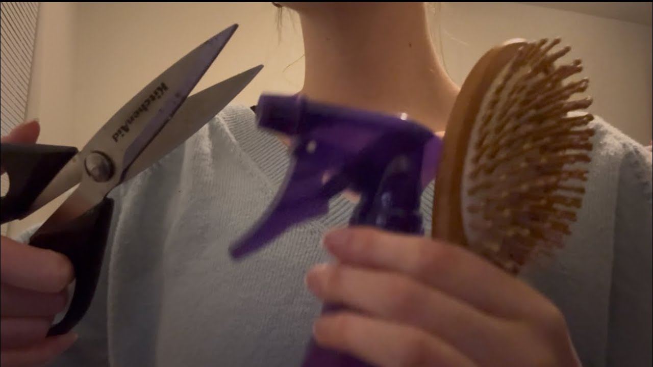 ASMR Haircut and Style! (No talking) -Brushing, Snipping, Parting, Spraying, Straightening-