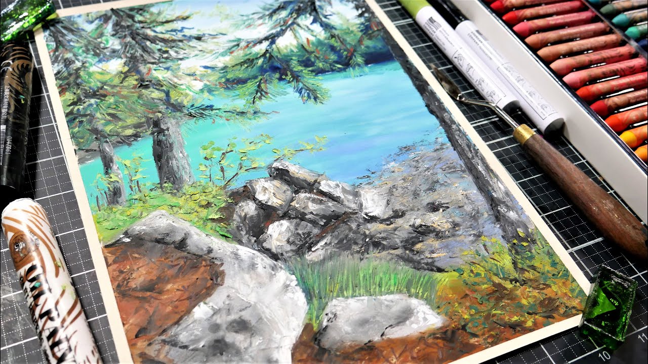Beaver Cove, Boothbay Harbor, ME // oil pastel painting