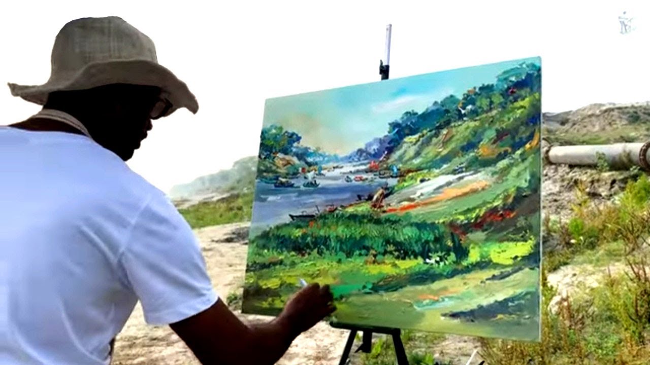 Acrylic plein air Landscape Painting | Outdoor Landscape Painter | Shahanoor Mamun