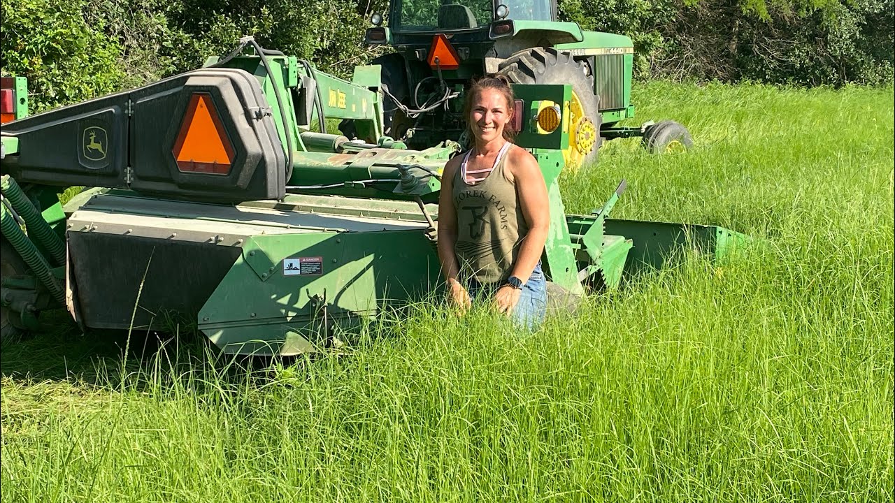 10 Bale accumulator to mowing down teff grass .. nothing but a Monday #WieczorekFarms #FarmHer