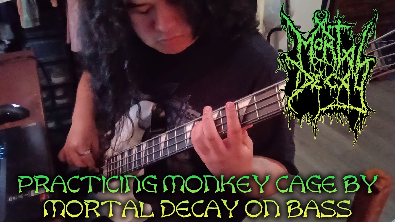 Practicing Monkey Cage by Mortal Decay on bass (Tabs in Description)